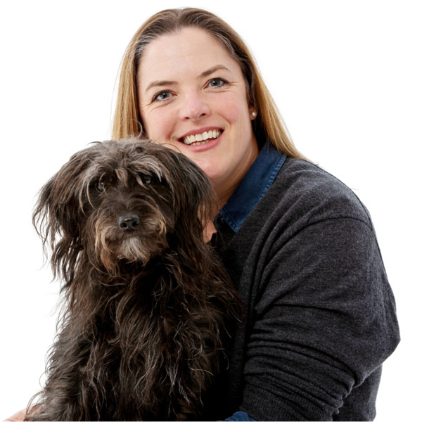 Elaine with Orca the dog